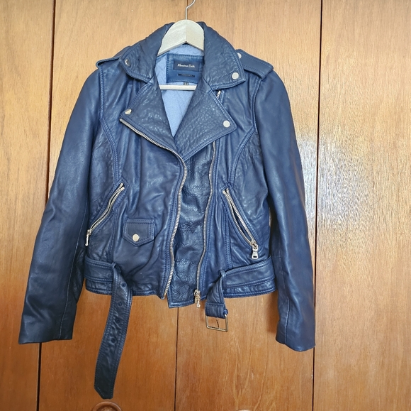 Massimo Dutti Leather Biker Style Jacket. Size S - Picture 4 of 11